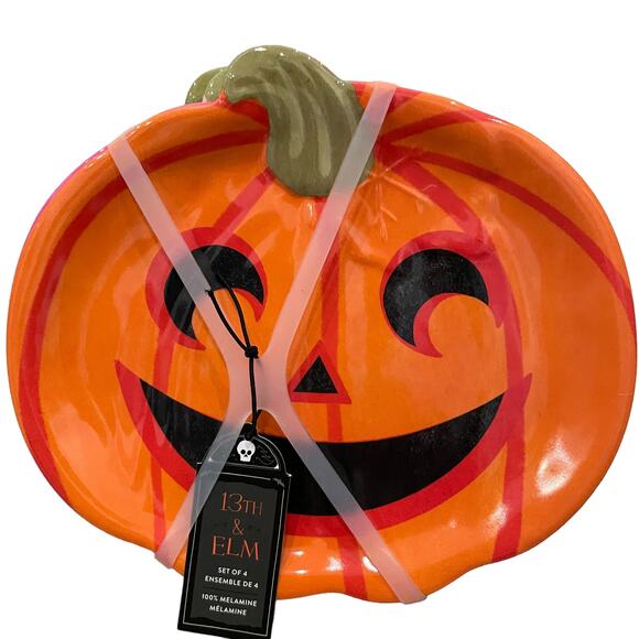 13th & Elm Halloween Pumpkin Melamine Appetizer Plates 8x7 Set of 4 BOO New - Picture 13 of 15